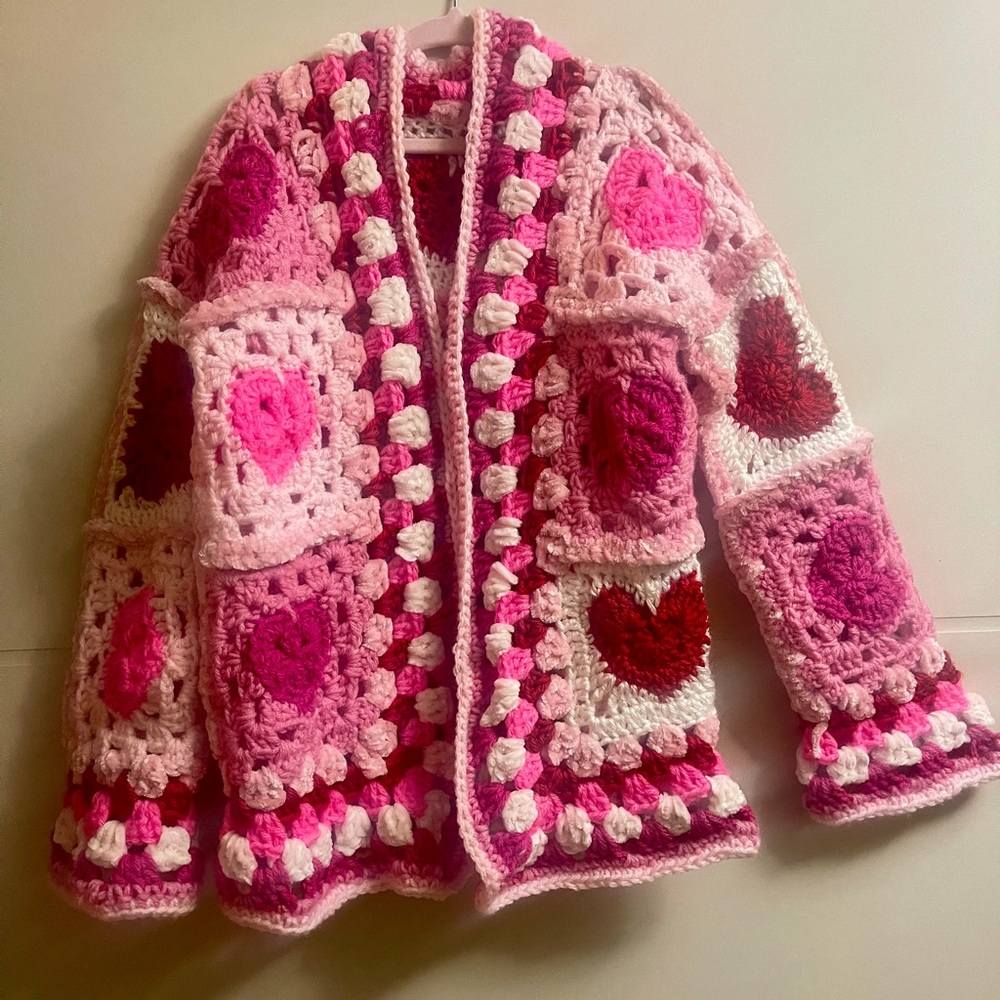 Valentines Day Heart crochet cardigan handmade